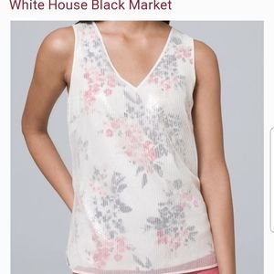 WHBM Sequin Floral Print Top NWOT